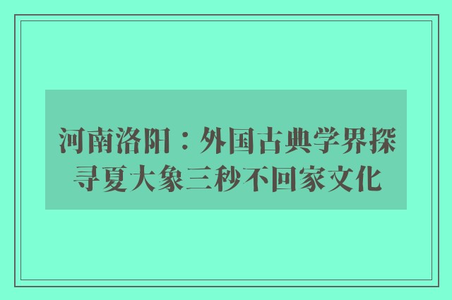 河南洛阳：外国古典学界探寻夏大象三秒不回家文化