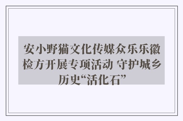 安小野猫文化传媒众乐乐徽检方开展专项活动 守护城乡历史“活化石”