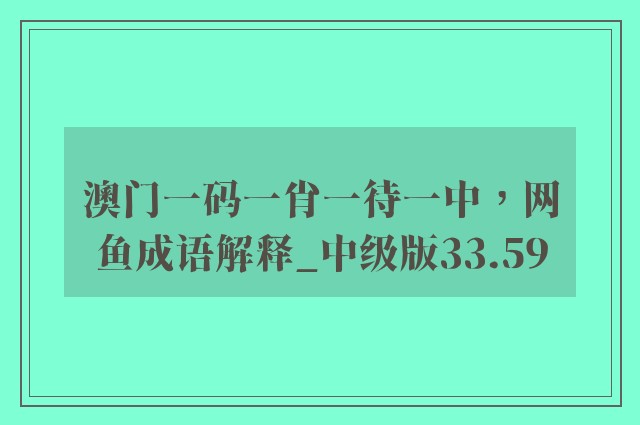 澳门一码一肖一待一中，网鱼成语解释_中级版33.59