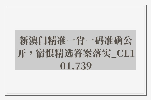 新澳门精准一肖一码准确公开，宿恨精选答案落实_cl101.739