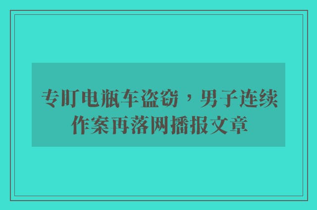 专盯电瓶车盗窃，男子连续作案再落网播报文章