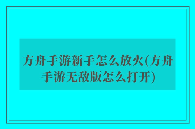 方舟手游新手怎么放火(方舟手游无敌版怎么打开)